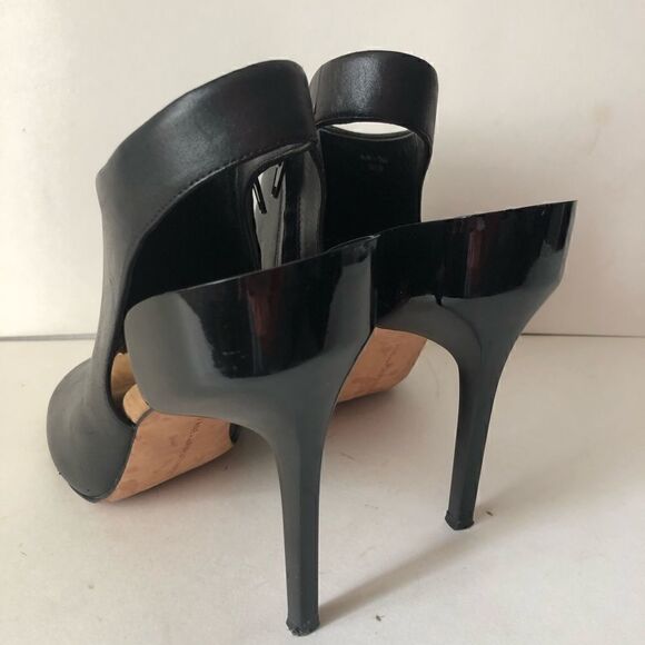 Diane Von Furstenburg black leather sling back peep toe stiletto heels - Picture 7 of 12